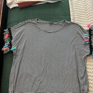 Hannah Black and White Striped Tee with Colorful Tassels